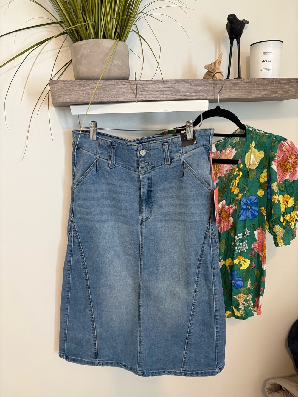 one 5 one Blue Denim Straight Skirt